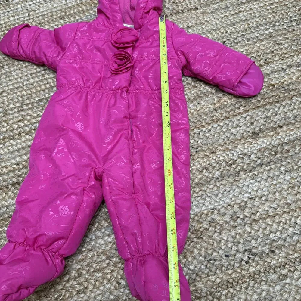 Rothschild Baby Girls Pink Hooded Floral Snowsuit Sz 6/9M Winter Bunting Coat